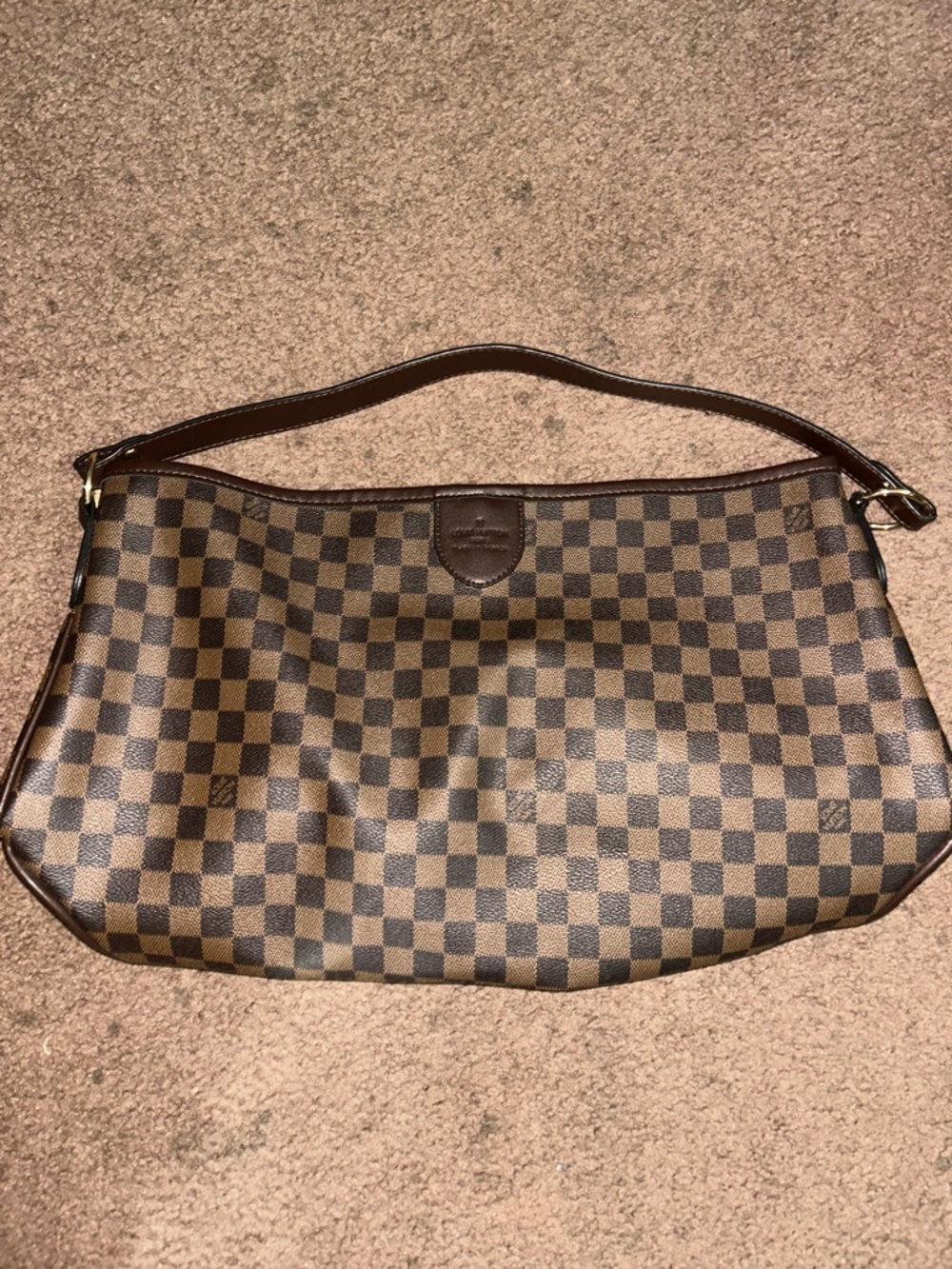 Brown Checkered Shoulder Bag - Women's Fashion Purse in Excellent Condition